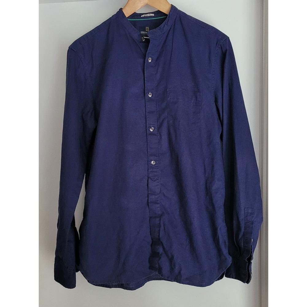 Green‎ Coast Men's Button Down Shirt M Casual Navy Cotton Breathable Lightweight